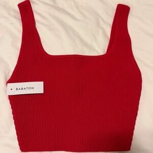 Aritzia Babaton Red Sculpt Knit Crop Tank Top